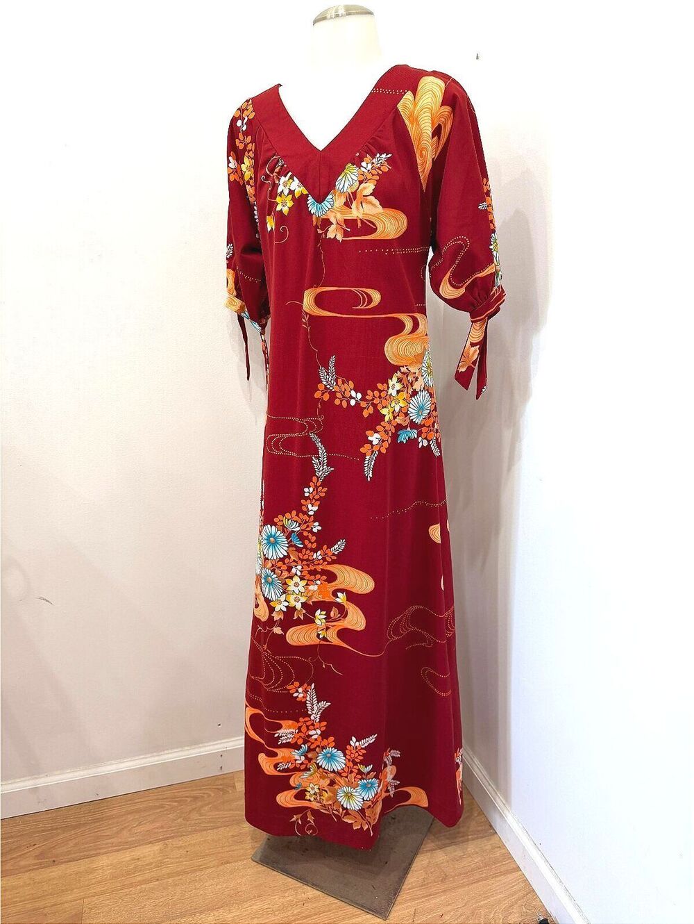 70s Red Floral Patterned Women's Maxi Dress